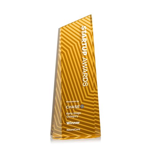 Awards and Plaques - Crystal Trophies - Hallandale Full Color Yellow Towers Crystal Trophy