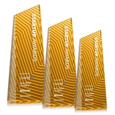 Hallandale Full Color Yellow Towers Crystal Trophy - Crystal Trophies