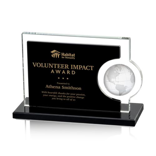Awards and Plaques - Crystal Trophies - Pacheco Black Globe Crystal Trophy