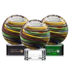Romano Globe on Half Round Base Glass Trophy - Glass Trophies