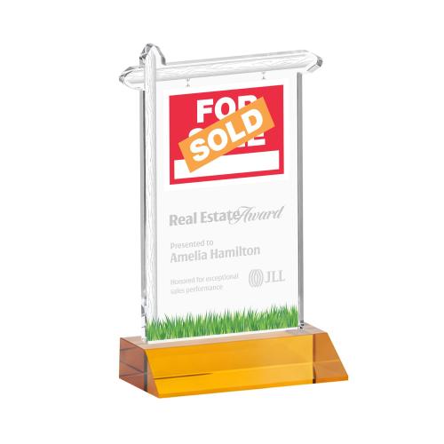 Awards and Plaques - Crystal Trophies - Real Estate Amber Unique Crystal Trophy