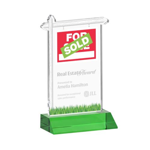 Awards and Plaques - Crystal Trophies - Real Estate Green Unique Crystal Trophy
