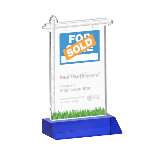 Awards and Plaques - Crystal Trophies - Real Estate Blue Unique Crystal Trophy