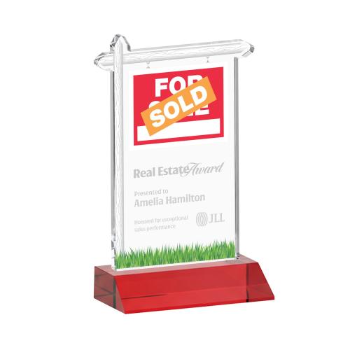 Awards and Plaques - Crystal Trophies - Real Estate Red Unique Crystal Trophy