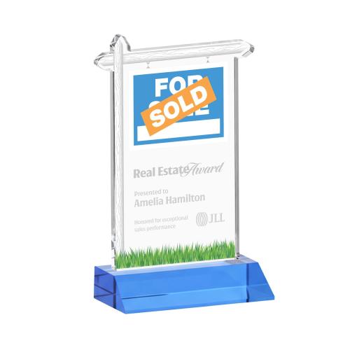 Awards and Plaques - Crystal Trophies - Real Estate Sky Blue Unique Crystal Trophy