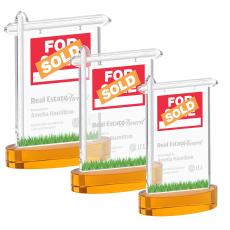 Real Estate on Alberton Base Amber Unique Crystal Trophy - Crystal Trophies
