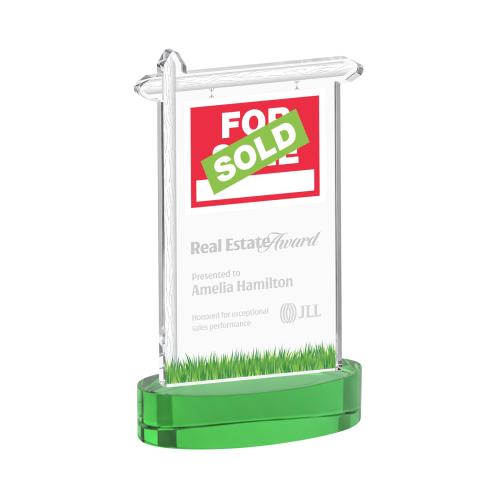 Awards and Plaques - Crystal Trophies - Real Estate on Alberton Base Green Unique Crystal Trophy