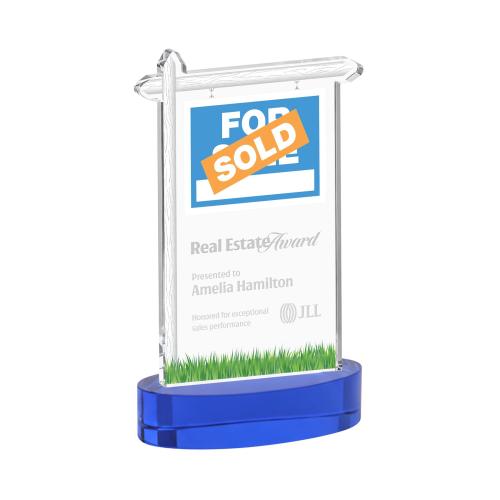 Awards and Plaques - Crystal Trophies - Real Estate on Alberton Base Blue Unique Crystal Trophy