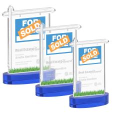 Real Estate on Alberton Base Blue Unique Crystal Trophy - Crystal Trophies