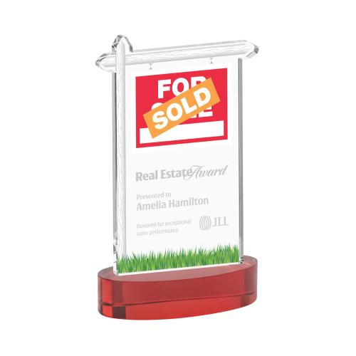 Awards and Plaques - Crystal Trophies - Real Estate on Alberton Base Red Unique Crystal Trophy