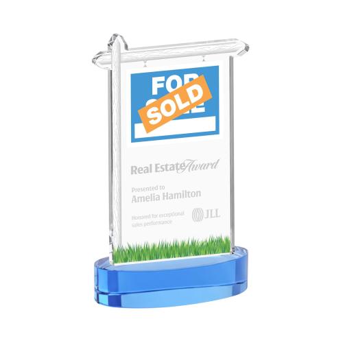 Awards and Plaques - Crystal Trophies - Real Estate on Alberton Base Sky Blue Unique Crystal Trophy