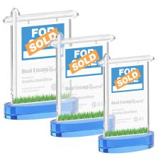 Real Estate on Alberton Base Sky Blue Unique Crystal Trophy - Crystal Trophies