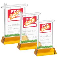 Real Estate on Hartford Base Amber Unique Crystal Trophy - Crystal Trophies