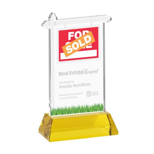 Awards and Plaques - Crystal Trophies - Real Estate on Hartford Base Gold Unique Crystal Trophy
