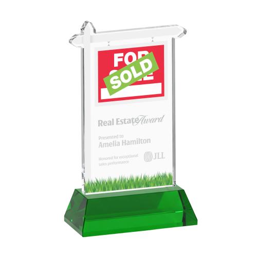 Awards and Plaques - Crystal Trophies - Real Estate on Hartford Base Green Unique Crystal Trophy
