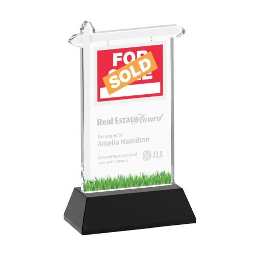 Awards and Plaques - Crystal Trophies - Real Estate on Hartford Base Black Unique Crystal Trophy
