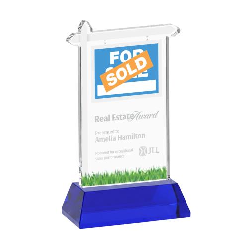 Awards and Plaques - Crystal Trophies - Real Estate on Hartford Base Blue Unique Crystal Trophy