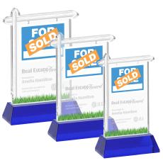 Real Estate on Hartford Base Blue Unique Crystal Trophy - Crystal Trophies