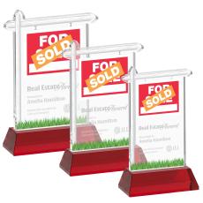 Real Estate on Hartford Base Red Unique Crystal Trophy - Crystal Trophies