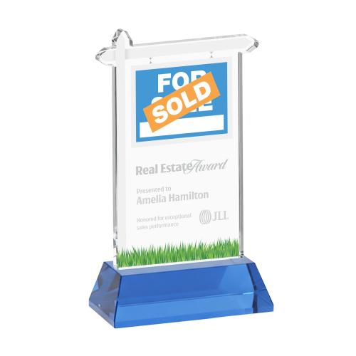 Awards and Plaques - Crystal Trophies - Real Estate on Hartford Base Sky Blue Unique Crystal Trophy