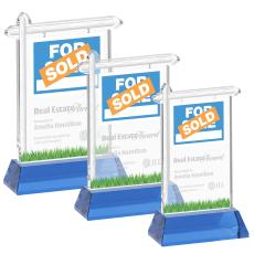 Real Estate on Hartford Base Sky Blue Unique Crystal Trophy - Crystal Trophies