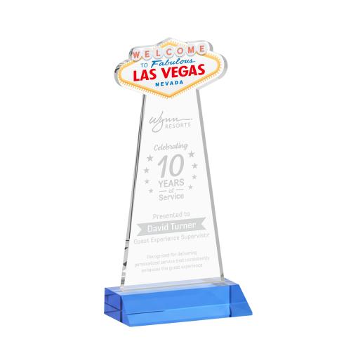 Awards and Plaques - Crystal Trophies - Las Vegas Sky Blue Unique Crystal Trophy