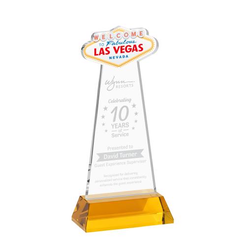 Awards and Plaques - Crystal Trophies - Las Vegas on Hartford Base Amber Unique Crystal Trophy
