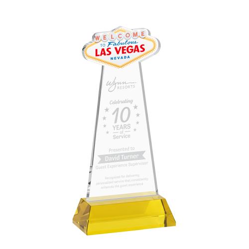 Awards and Plaques - Crystal Trophies - Las Vegas on Hartford Base Gold Unique Crystal Trophy