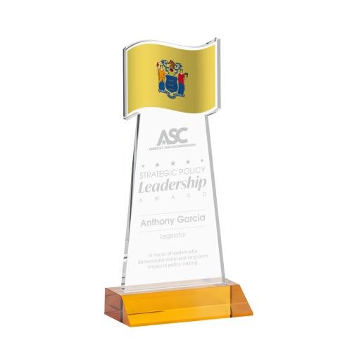 Awards and Plaques - Crystal Trophies - Flag Amber Unique Crystal Trophy