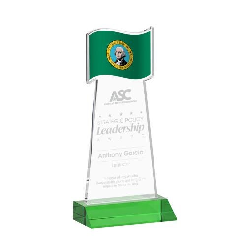 Awards and Plaques - Crystal Trophies - Flag Green Unique Crystal Trophy