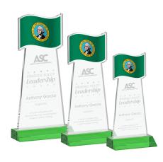 Flag Green Unique Crystal Trophy - Patriotic and Government Awards 