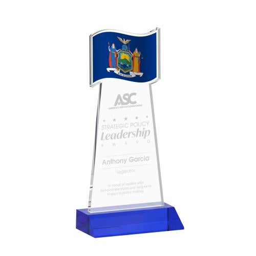 Awards and Plaques - Crystal Trophies - Flag Blue Unique Crystal Trophy