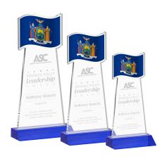 Flag Blue Unique Crystal Trophy - Patriotic and Government Awards 