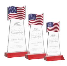 Flag Red Unique Crystal Trophy - Patriotic and Government Awards 
