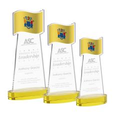 Flag on Alberton Base Gold Unique Crystal Trophy - Patriotic and Government Awards 