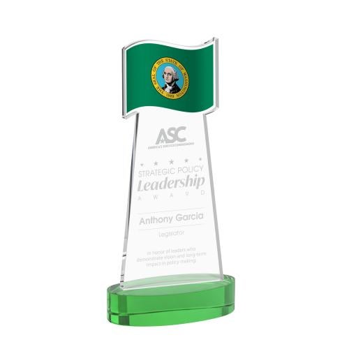 Awards and Plaques - Crystal Trophies - Flag on Alberton Base Green Unique Crystal Trophy