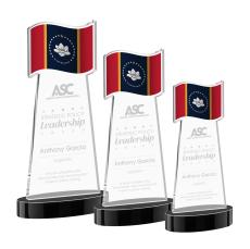 Flag on Alberton Base Black Unique Crystal Trophy - Patriotic and Government Awards 