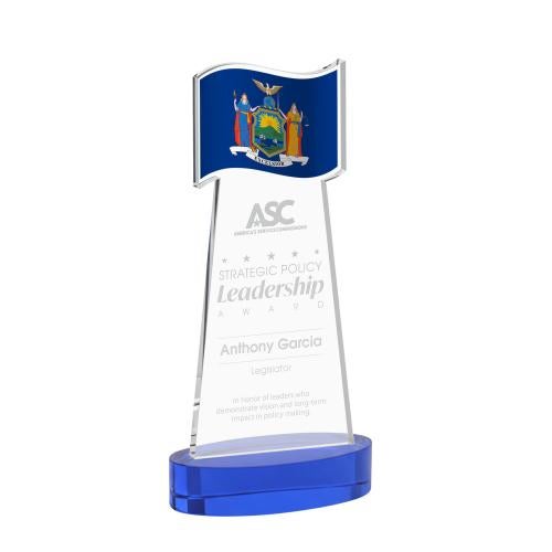 Awards and Plaques - Crystal Trophies - Flag on Alberton Base Blue Unique Crystal Trophy