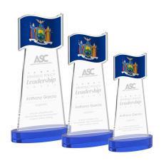 Flag on Alberton Base Blue Unique Crystal Trophy - Patriotic and Government Awards 