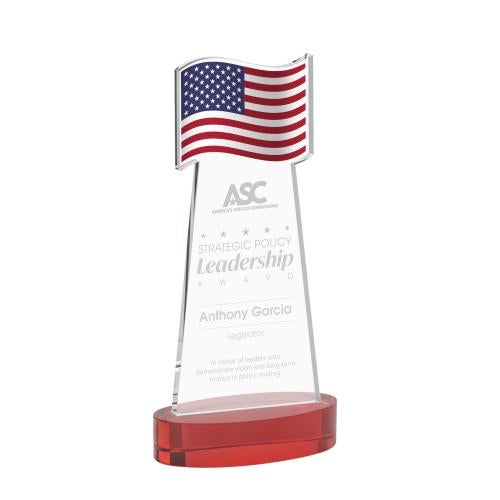 Awards and Plaques - Crystal Trophies - Flag on Alberton Base Red Unique Crystal Trophy