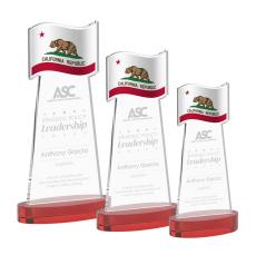 Flag on Alberton Base Red Unique Crystal Trophy - Patriotic and Government Awards 