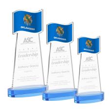 Flag on Alberton Base Sky Blue Unique Crystal Trophy - Patriotic and Government Awards 