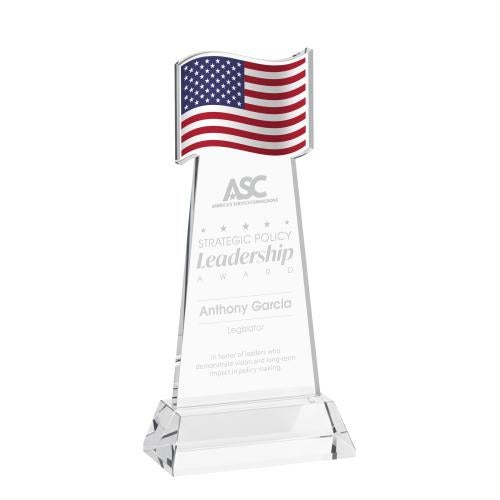 Awards and Plaques - Crystal Trophies - Flag on Hartford Base Clear Unique Crystal Trophy