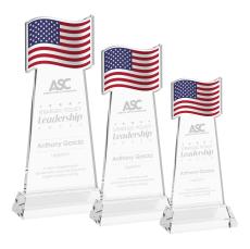 Flag on Hartford Base Clear Unique Crystal Trophy - Patriotic and Government Awards 