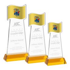 Flag on Hartford Base Amber Unique Crystal Trophy - Patriotic and Government Awards 