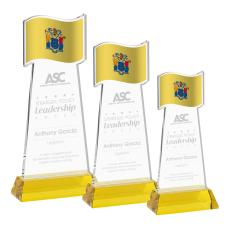 Flag on Hartford Base Gold Unique Crystal Trophy - Patriotic and Government Awards 