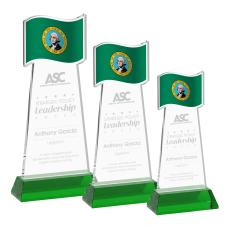 Flag on Hartford Base Green Unique Crystal Trophy - Patriotic and Government Awards 