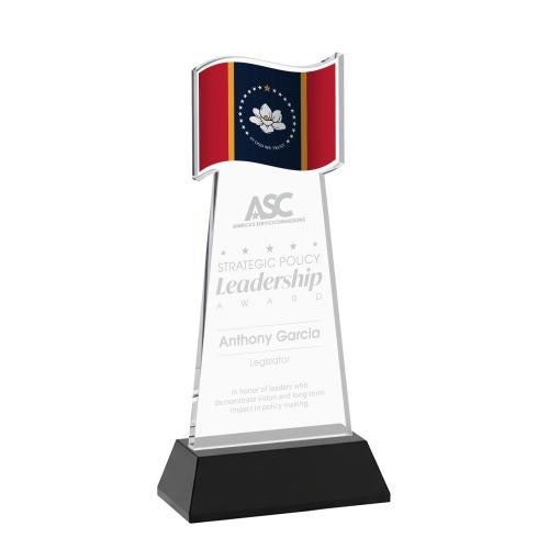 Awards and Plaques - Crystal Trophies - Flag on Hartford Base Black Unique Crystal Trophy