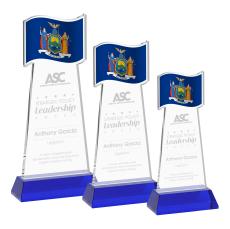 Flag on Hartford Base Blue Unique Crystal Trophy - Patriotic and Government Awards 