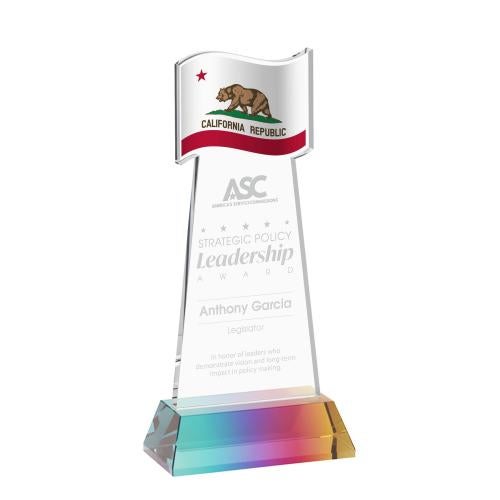 Awards and Plaques - Crystal Trophies - Flag on Hartford Base Prismatic Unique Crystal Trophy